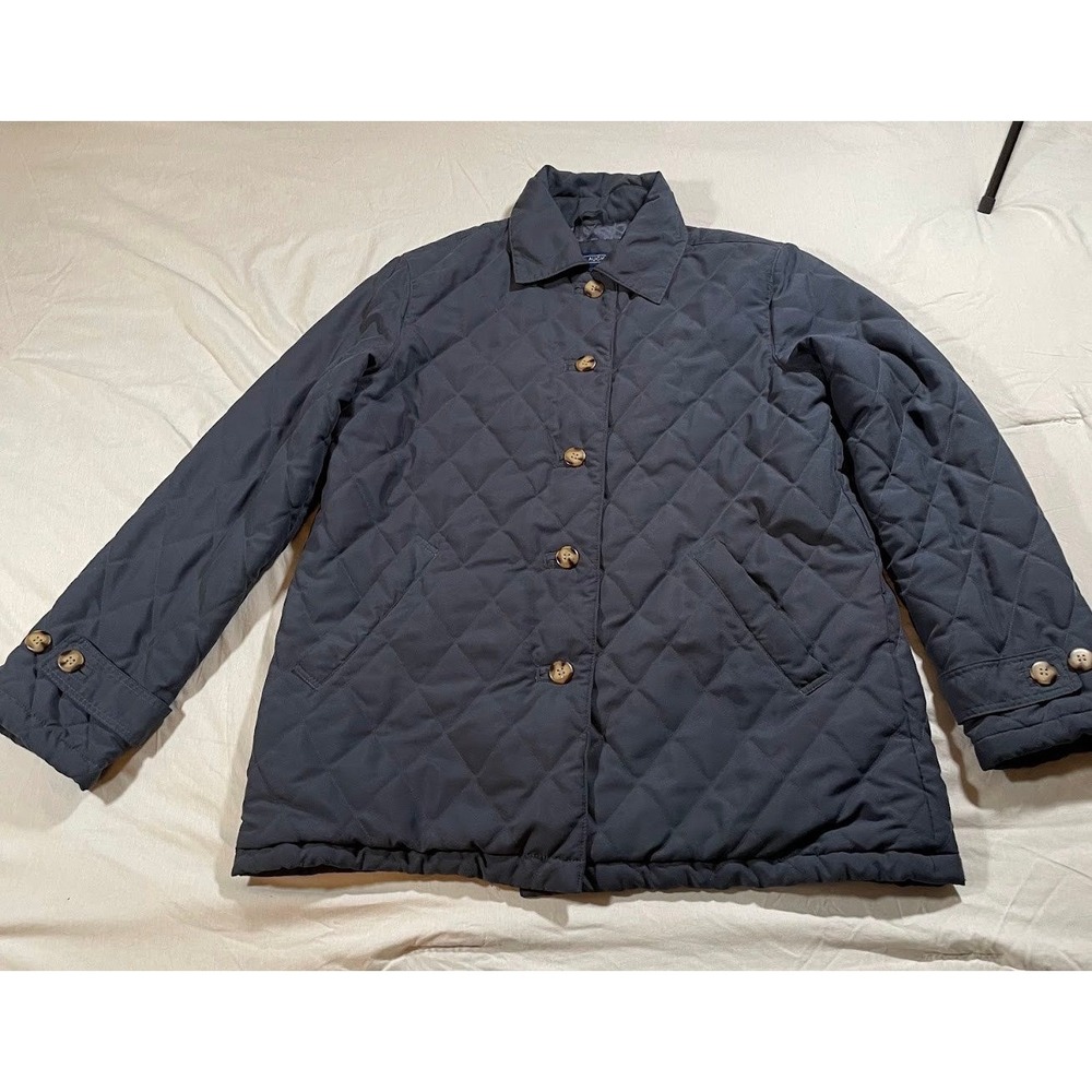 J.M. Laughlin Women's M Navy Quilted Barn Jacket Plaid Lined Button Front